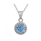 Simulated Aquamarine & White Topaz Sterling Silver Pendant Necklace