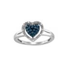 1/4 Ct. T.w. White & Color-enhanced Blue Diamond Sterling Silver Heart Ring