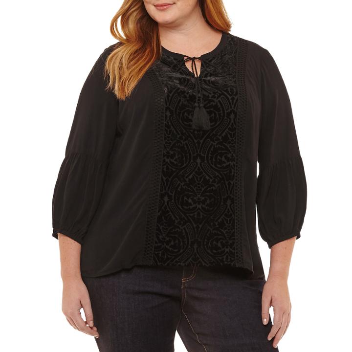 St. John's Bay Long Sleeve Velvet Trim Blouse-plus