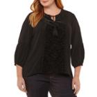 St. John's Bay Long Sleeve Velvet Trim Blouse-plus