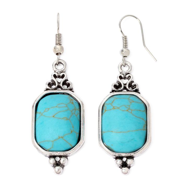 Aris By Treska Blue Silver-tone Drop Earrings