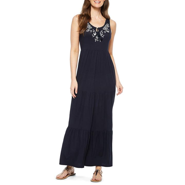 St. John's Bay Sleeveless Embroidered Maxi Dress