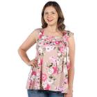 24seven Comfort Apparel Britt Brown And Pink Floral Wrap Tunic Top - Plus