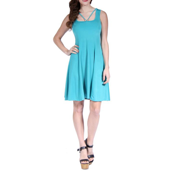 24/7 Comfort Apparel Abstract Neckline Fit & Flare Dress