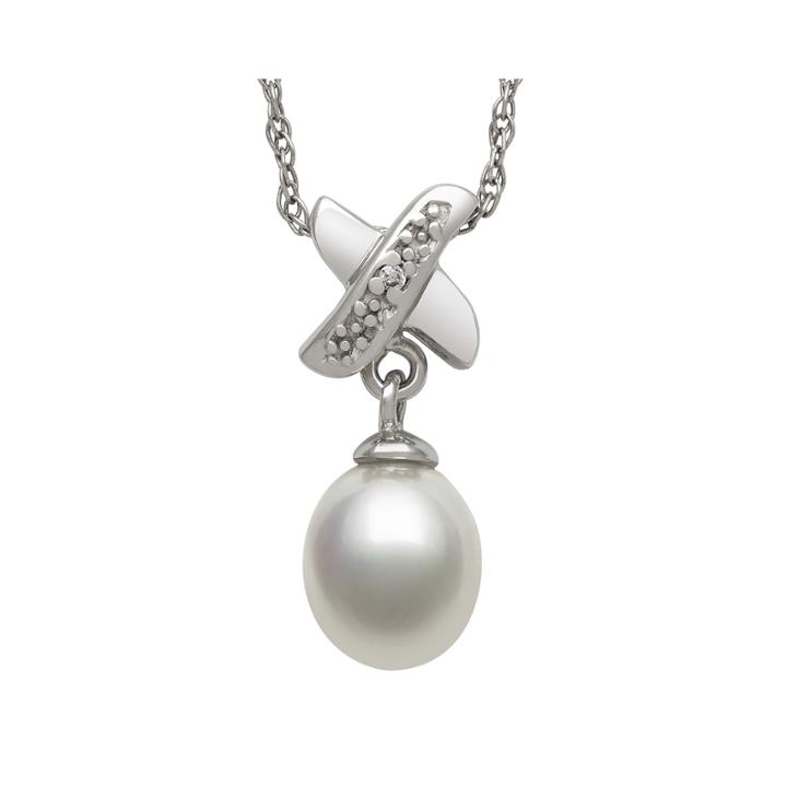 Sterling Silver Cultured Freshwater Pearl And Diamond-accent Pendant Necklace