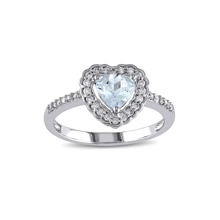 Heart-shaped Genuine Aquamarine And 1/5 Ct. T.w. Diamond 10k White Gold Ring