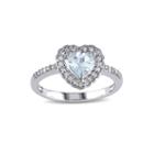 Heart-shaped Genuine Aquamarine And 1/5 Ct. T.w. Diamond 10k White Gold Ring