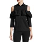 Worthington 3/4 Sleeve Button-front Ruffle Shirt