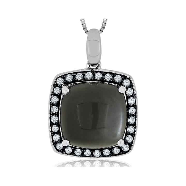 Genuine Gray Moonstone & White Sapphire Sterling Silver Pendant Necklace