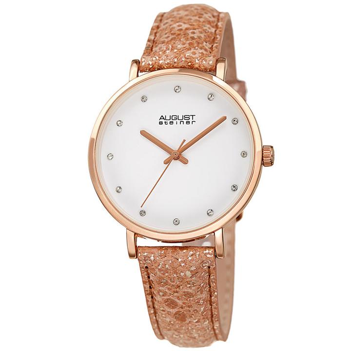 August Steiner Womens Rose Goldtone Strap Watch-as-8258rg