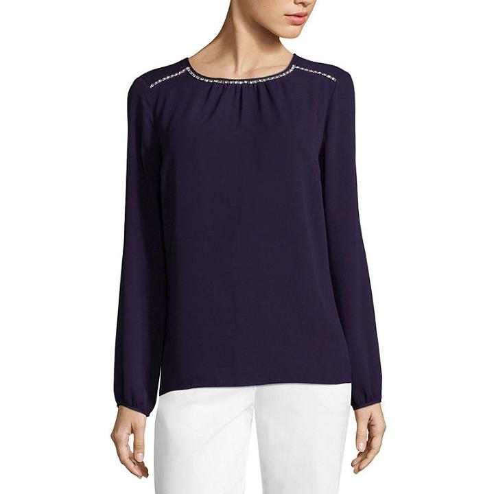 Liz Claiborne Long Sleeve Woven Ruffled Blouse - Tall