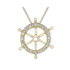 Diamond-accent 10k Yellow Gold Ship Wheel Mini Pendant Necklace