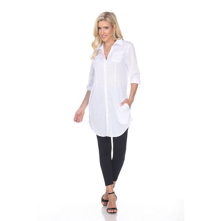White Mark 'lakota' Stretchy Button-down Tunic