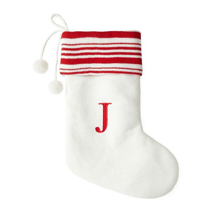 North Pole Trading Co. 19 Inch Embroidered Pom Pom Monogram Christmas Stocking