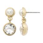 Monet Simulated Pearl And Crystal Double Drop Earrings