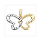14k Two-tone Gold Butterfly Heart Charm Pendant