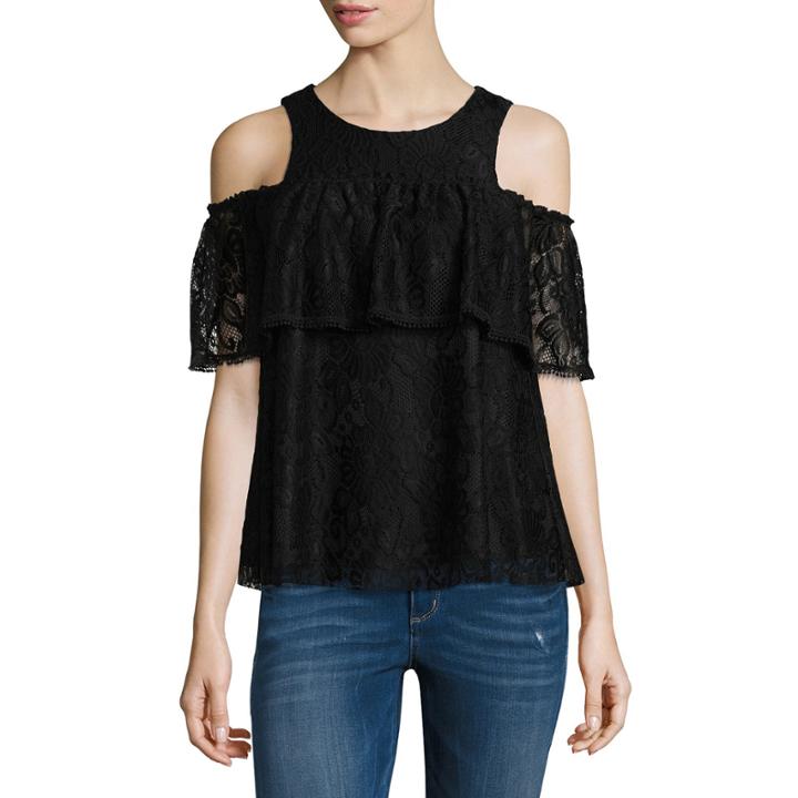 Libby Edelman Floral Lace Cold Shoulder Top