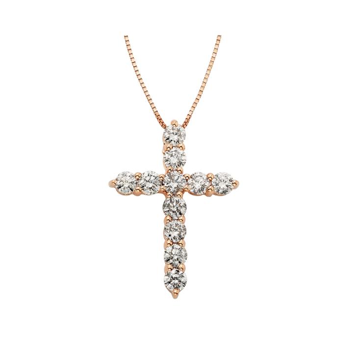 14k Rose Gold 1 Ct. T.w. Diamond Igl Certified Cross Pendant Necklace