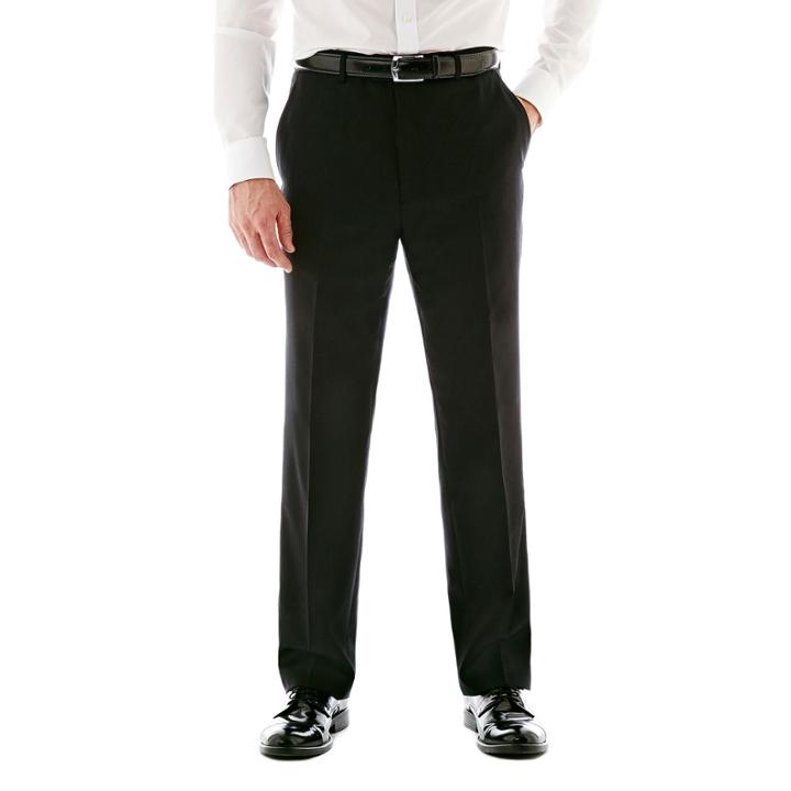 Stafford Executive Super 100 Wool Black Stripe Flat-front Suit Pants - Classic