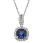 Womens Lab Created Blue Sapphire Sterling Silver Square Pendant Necklace