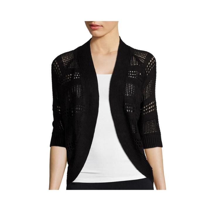 Liz Claiborne 3/4 Sleeves Crochet Cardigan Sweater