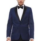 Jf J. Ferrar Stretch Blue Houndstooth Tuxedo Jacket- Slim