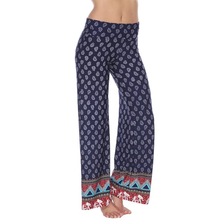 White Mark Indian Paisley Bordered Palazzo Pants