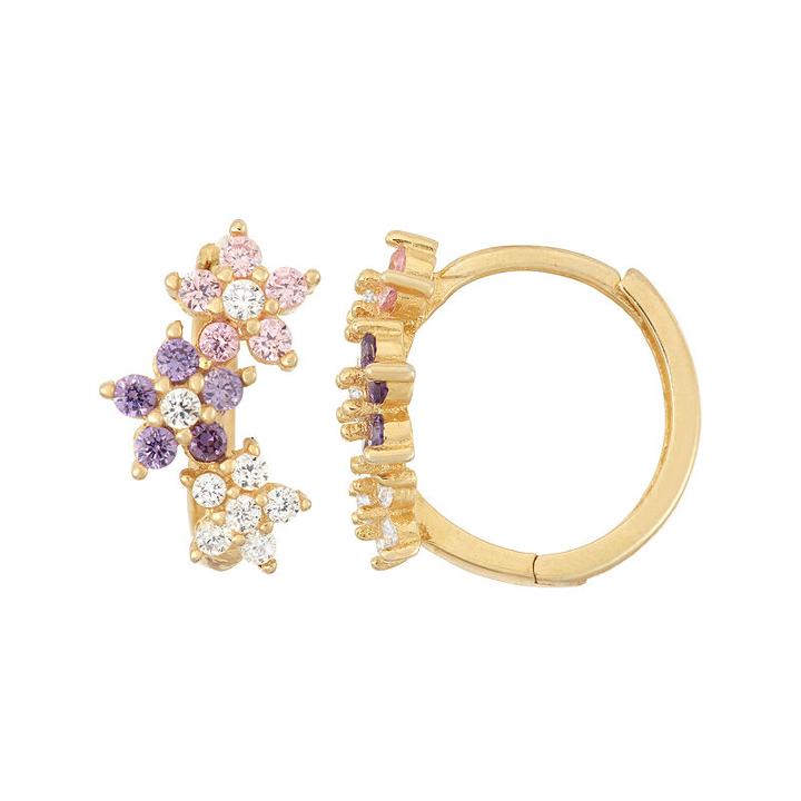 Multi Color Cubic Zirconia 14k Gold Over Silver 12.8mm Flower Hoop Earrings