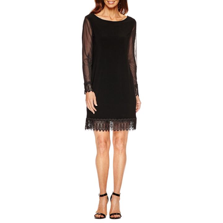 Tiana B Long Sleeve Lace Trim Sheath Dress-petites