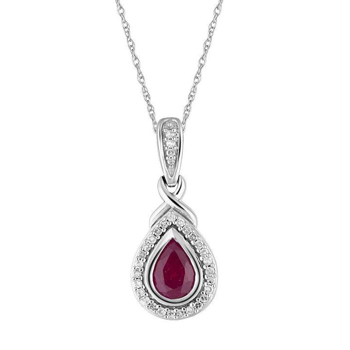Womens 1/8 Ct. T.w. Lab Created Red Ruby 10k White Gold Pendant Necklace