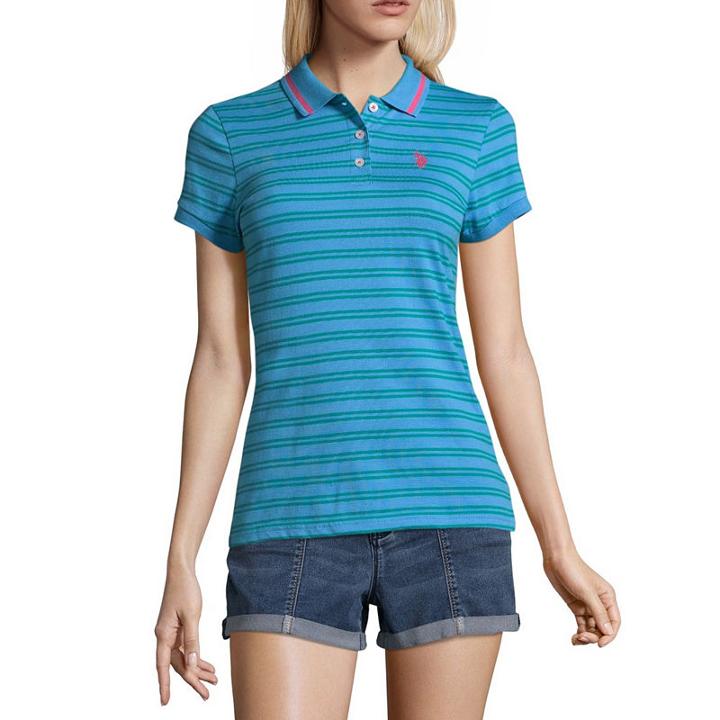 Us Polo Assn. Short Sleeve Stripe Knit Polo Shirt - Juniors