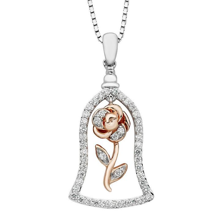 Enchanted Disney Fine Jewelry Womens 1/4 Ct. T.w. White Diamond Sterling Silver Pendant Necklace