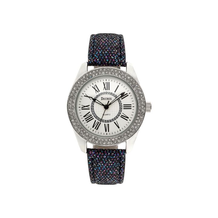 Decree Womens Crystal-accent Glitter Black Strap Watch