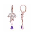 Laura Ashley Genuine Purple Amethyst Bow Drop Earrings
