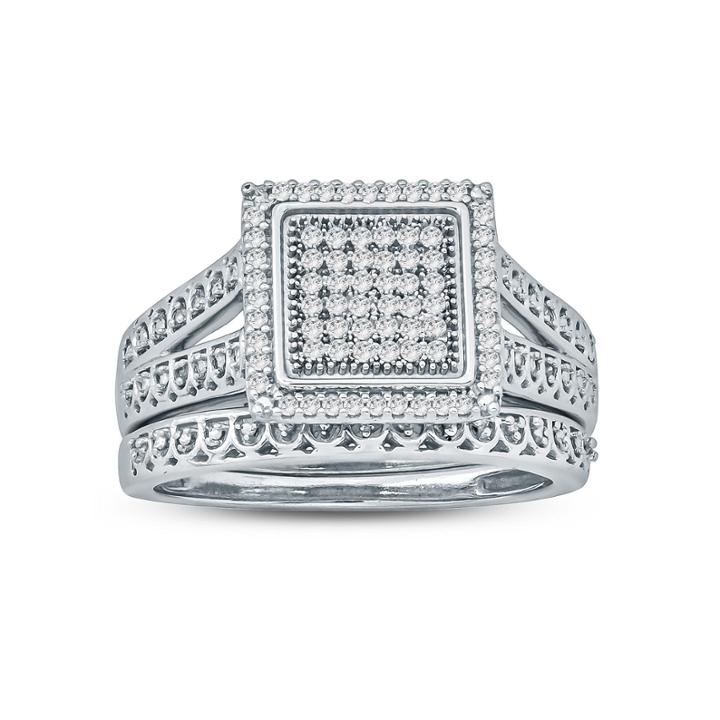 Womens 1/4 Ct. T.w. Genuine White Diamond Sterling Silver Bridal Set