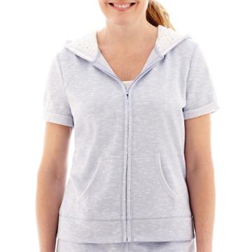 Silverwear&trade; Short-sleeve Hooded Eyelet Jacket - Petite