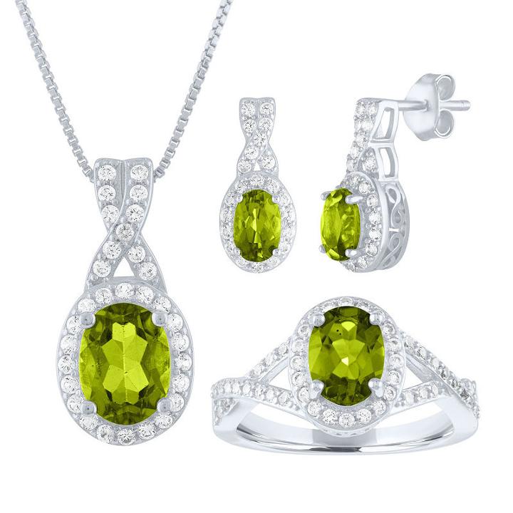 Womens 3-pc. Green Peridot Sterling Silver Jewelry Set