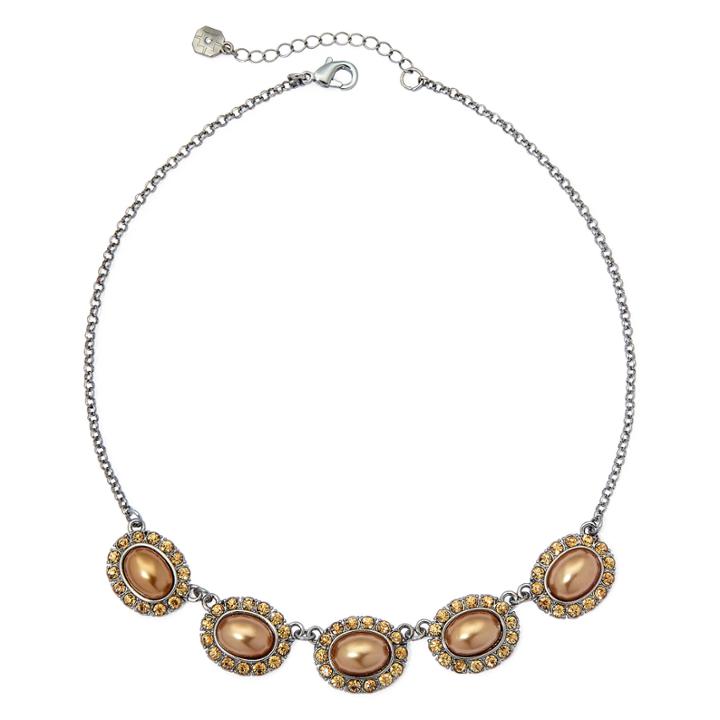 Monet Simulated Gold Pearl And Crystal Collar Necklace
