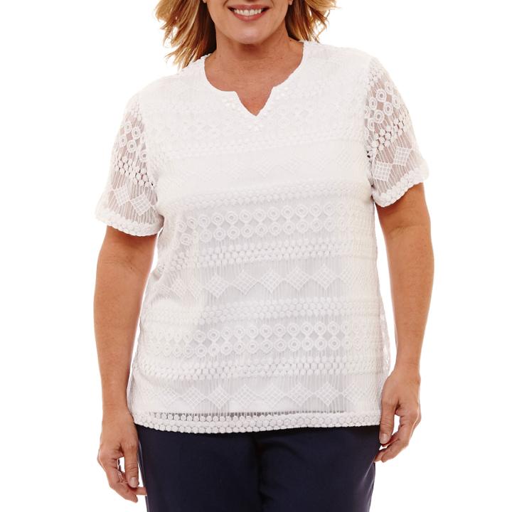 Alfred Dunner Solid Lace T-shirt- Plus