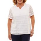 Alfred Dunner Solid Lace T-shirt- Plus