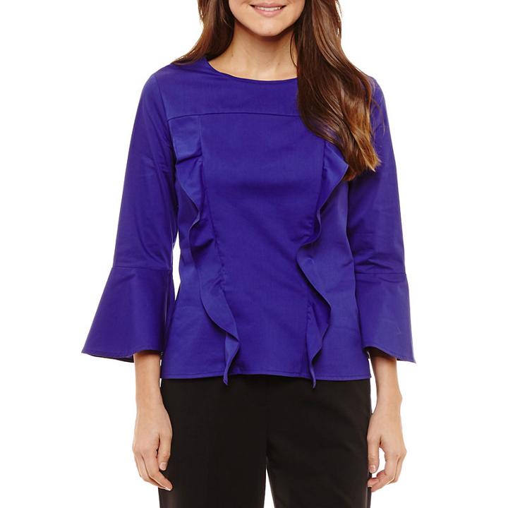 Worthington 3/4 Sleeve Knit Dress Shirt-petite