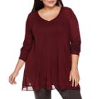 A.n.a Long-sleeve Swingy Woven-trim Top - Plus