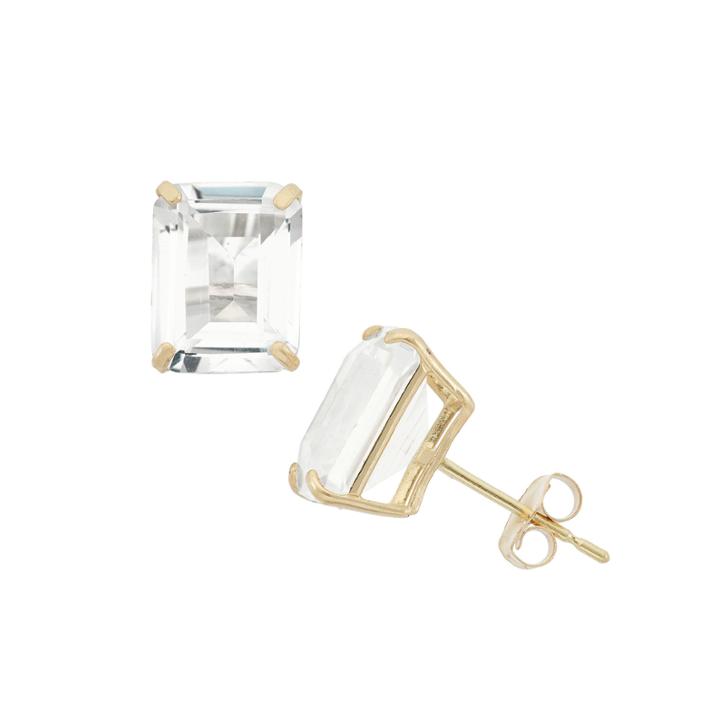 Emerald White Sapphire 10k Gold Stud Earrings