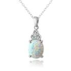 Womens White Opal Sterling Silver Oval Pendant Necklace