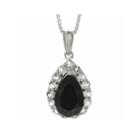 Pear-shaped Genuine Black Onyx And White Topaz Pendant Necklace