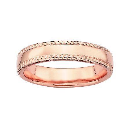 Personally Stackable 18k Rose Gold Over Sterling Silver 1.5mm Milgrain Band Ring