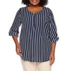 Worthington 3/4 Sleeve V Neck Woven Blouse-plus