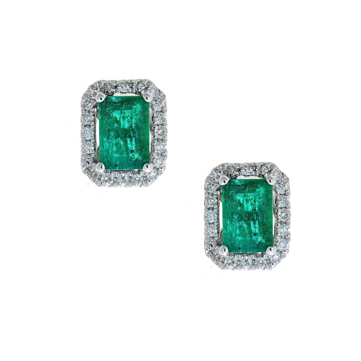 Limited Quantities Lab Created Cushion-cut Emerald 14k White Gold Stud Earrings
