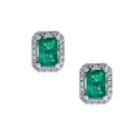 Limited Quantities Lab Created Cushion-cut Emerald 14k White Gold Stud Earrings