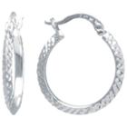 Sparkle Allure Silver Over Brass Diamond Cut Click-top Brass Hoop Earrings